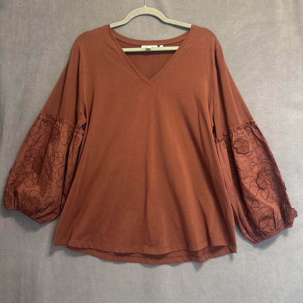Chico's Balloon Sleeve Top Size 4 (XXL) Brown Office Business Casual Modern